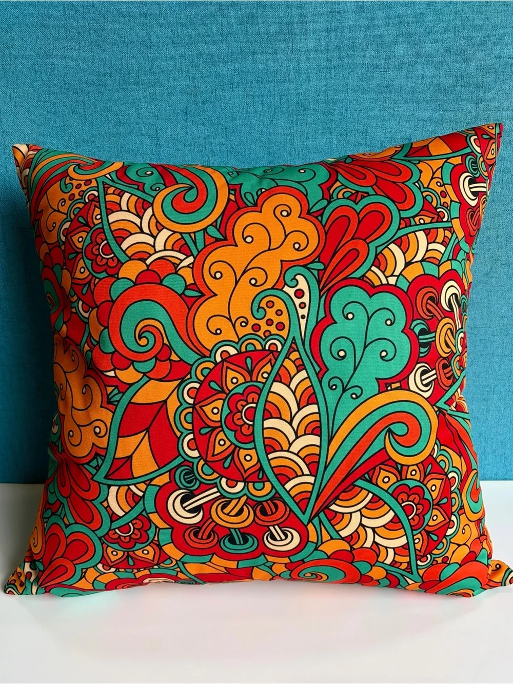Vibrant Multi-Color Floral Swirl Decorative Pillow Cover - Home Holiday 20”